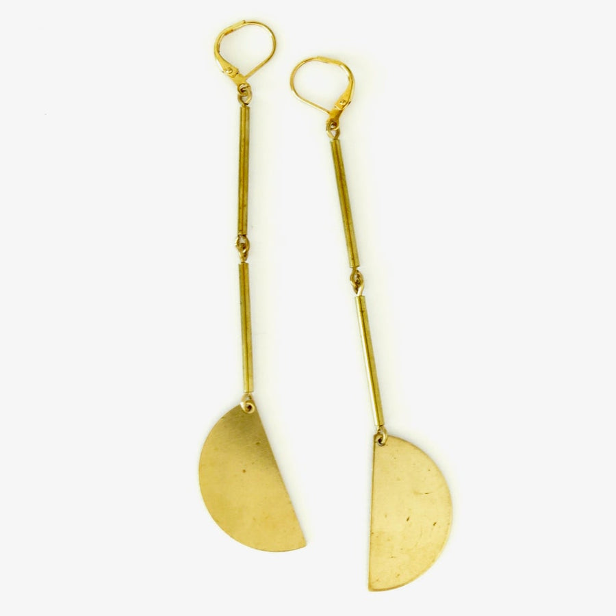 Half Moon Elongated Earrings by MoonRox Jewellery & Accessories - long dangly earrings with half moon charms hand-wired below brass rods