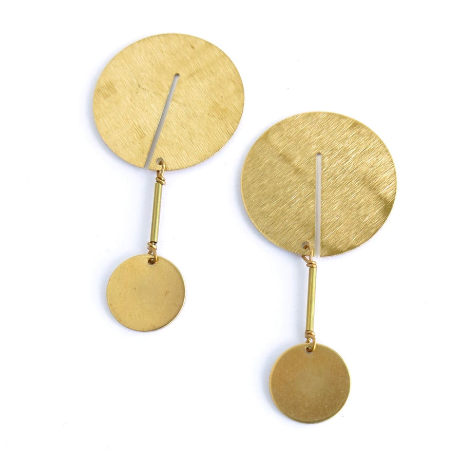 Happy Hour Stud Earrings by MoonRox Jewellery & Accessories - Two circular forms echo each other in these geometric modern brushed brass stud earrings