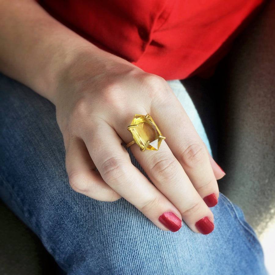 Heirloom Rox Ring in Duchess Cut by MoonRox Jewellery & Accessories shown on hand in Honey colour.