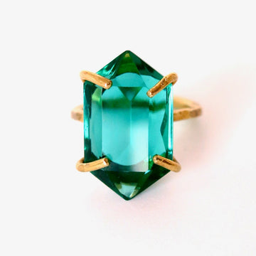 Heirloom Rox Ring in Duchess Cut by MoonRox Jewellery & Accessories - Stunning vintage emerald green glass crystal stones are set in brass. This ring is both rugged and elegant.