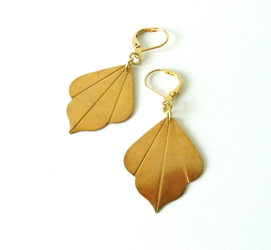 Tri-petal Earrings by MoonRox Jewellery & Accessories - charm earrings with smooth petals of brass are hung from lever-back ear wires.