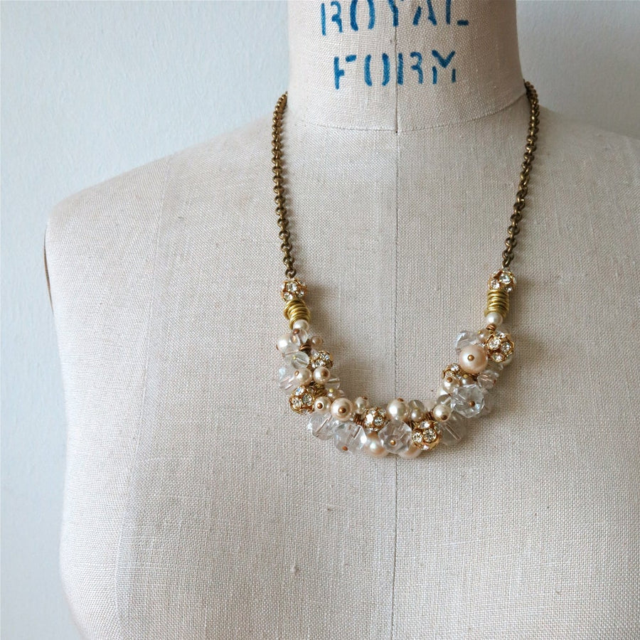 Twinkle Glimmer Necklace by MoonRox Jewellery & Accessories - bib necklace with clustered pearls, crystal beads.