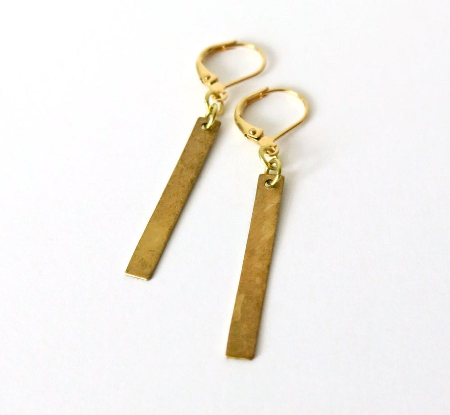 Sliver Earrings by MoonRox Jewellery & Accessories are dangly earrings with narrow and smooth elongated rectangular brass charms.