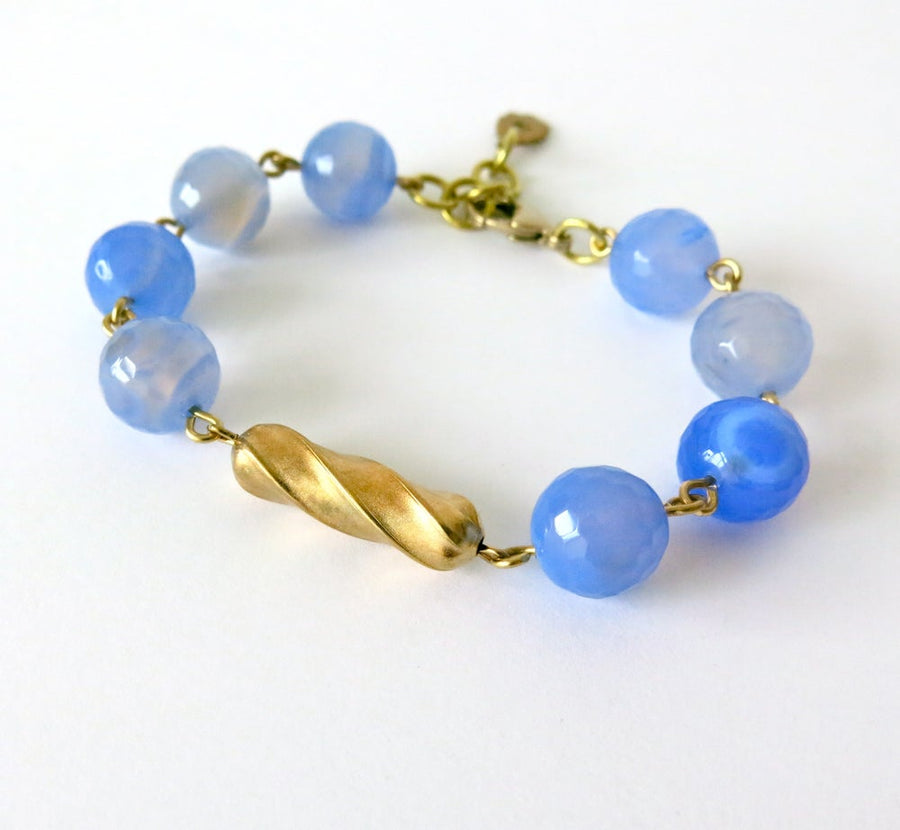 Confection Bracelet by MoonRox Jewellery & Accessories - semi-precious stone beads periwinkle agate with brass centre-piece
