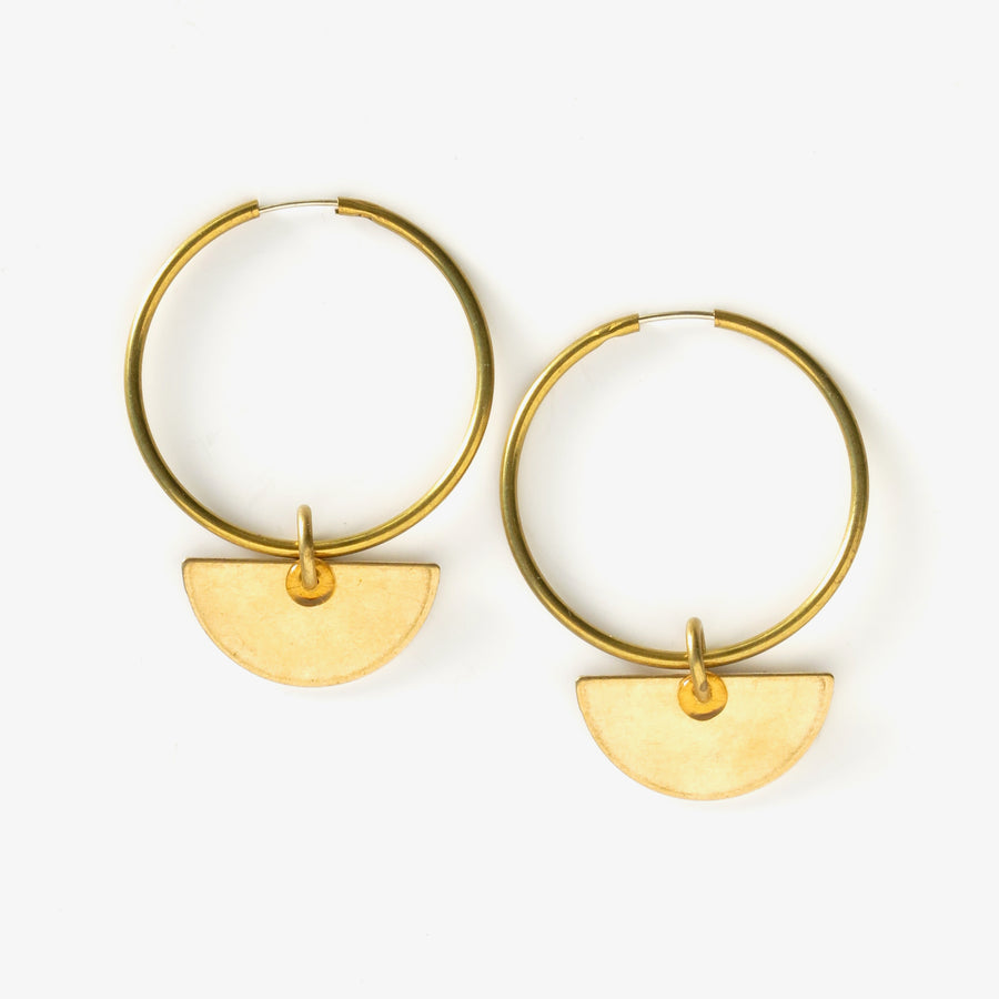 Inner Circle Hoop Earrings with removable semi-circular charms with glass loop highlights. 