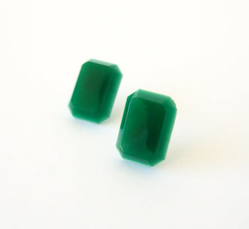 Jewel Tone Stud Earrings by MoonRox - emerald green vintage cabochons on surgical steel posts.