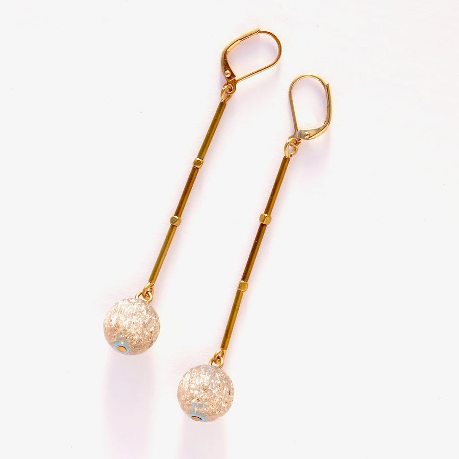 Last Dance Earrings by MoonRox Jewellery & Accessories are long dangly earrings with sparkling lucite ball dancing at the base