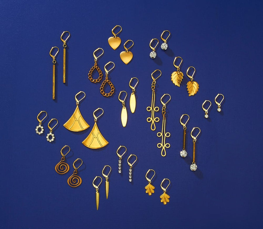 Lots of earring choices in brass and rhinestone from MoonRox Jewellery & Accessories