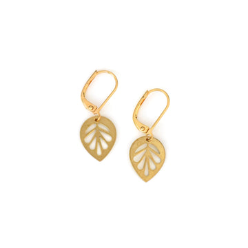 MoonRox Mulberry Leaf Earrings are brass charm earrings with graphic leaf design.