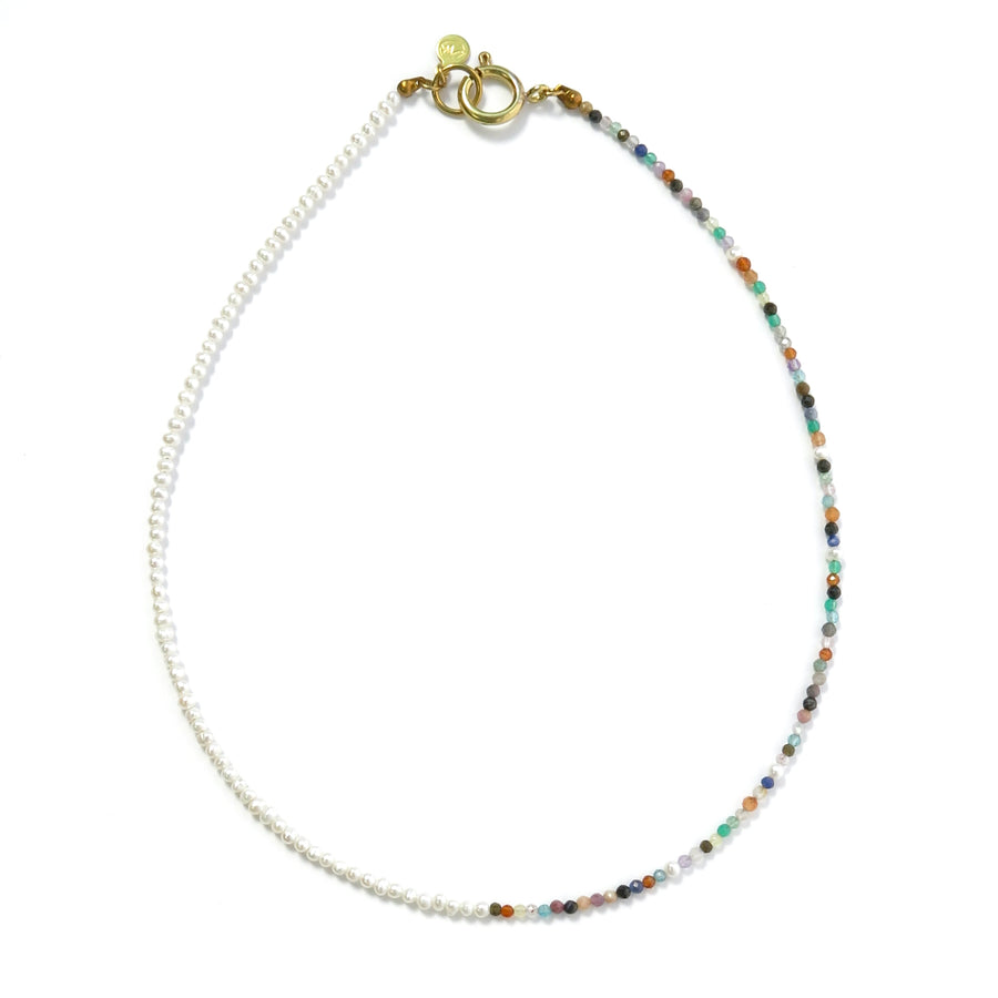 New Meridian Necklace combines freshwater pearl with an assortment of semi-precious stones. Made in Toronto, Canada by MoonRox Jewellery & Accessories.