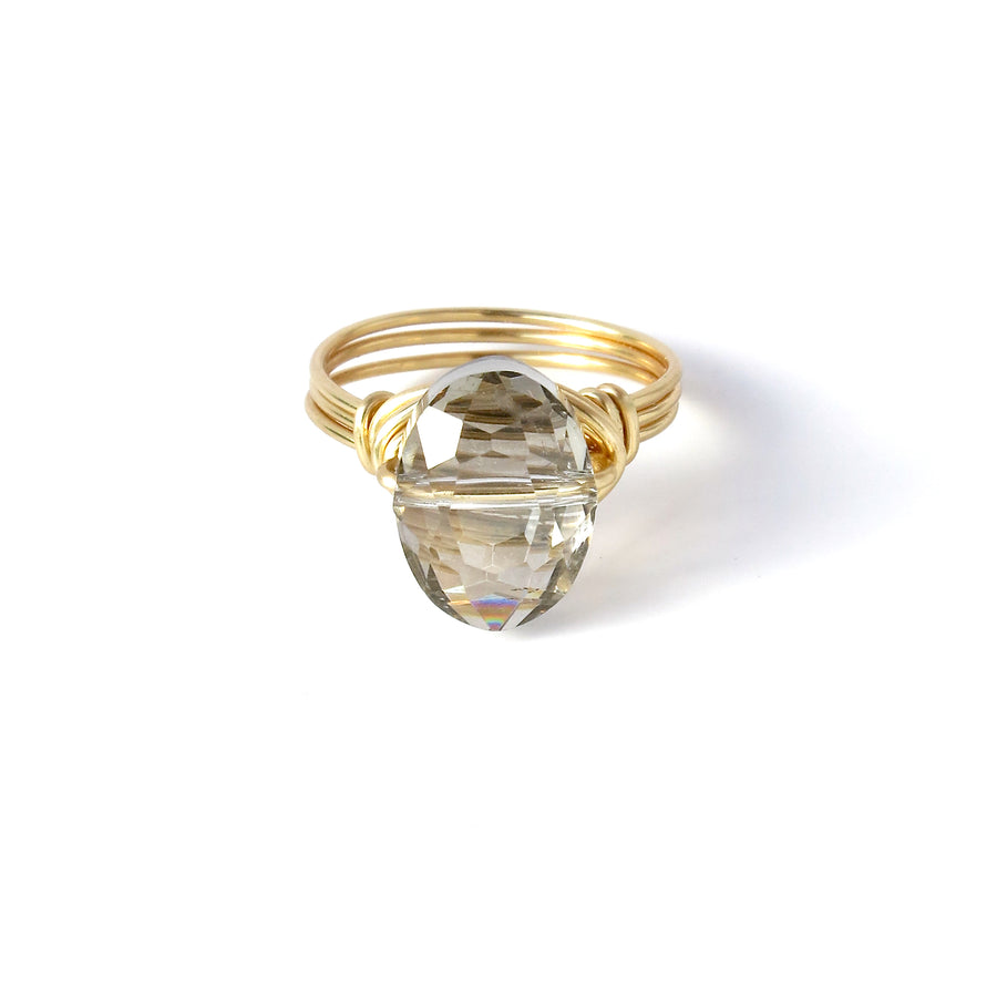 Oval Crystal Bauble Ring by MoonRox is a hand formed wire ring with sparkling crystal bead.