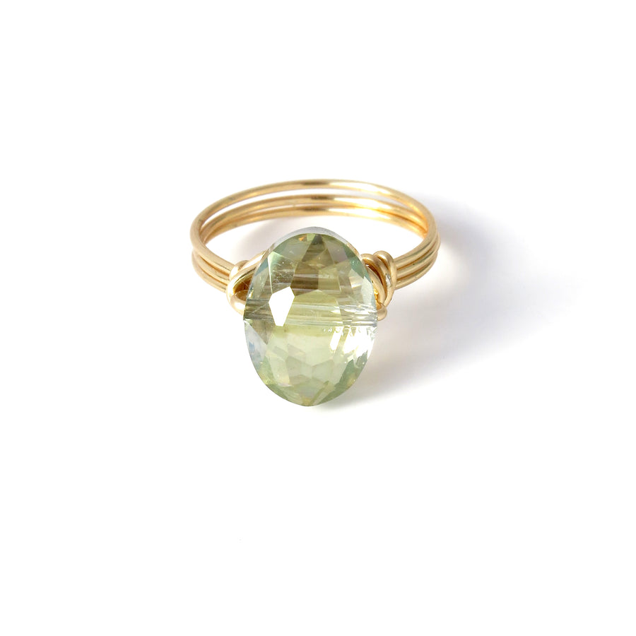 Oval Crystal Bauble Ring is a hand formed wire ring with sparkling mint green coloured crystal bead. Made by hand by MoonRox Jewellery & Accessories in Toronto, Canada.