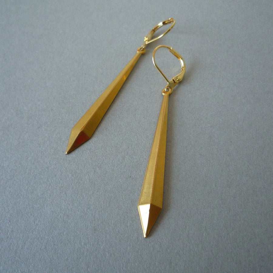 Stalactite Earrings from MoonRox are pointed spear like brass charm earrings