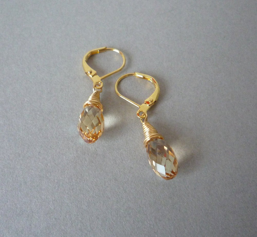 Swarovski Drop Earrings by MoonRox Jewellery & Accessories - A faceted drop-shaped Swarovski crystal is hand-wired to lever-back ear wires. Shown in Golden Shadow colour.