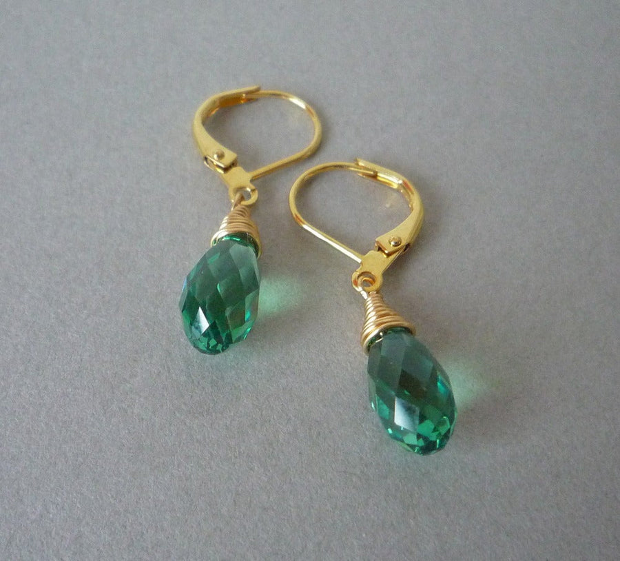 Swarovski Drop Earrings by MoonRox Jewellery & Accessories - A faceted emerald green drop-shaped Swarovski crystal is hand-wired to lever-back ear wires.
