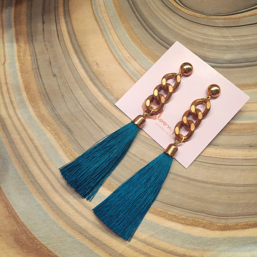 Plume Stud Earrings by MoonRox Jewellery & Accessories in Teal tassel colour.