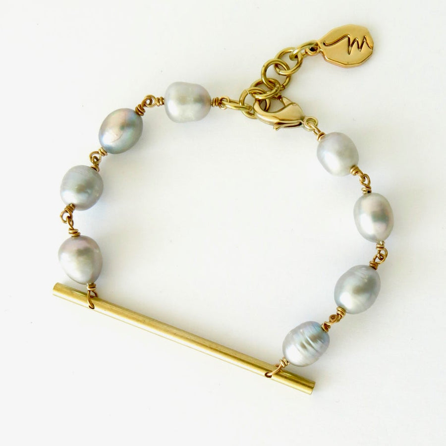 Raise the Bar Bracelet by MoonRox Jewellery & Accessories - Freshwater pearls in organic shapes are hand wired to a sleek brass bar.