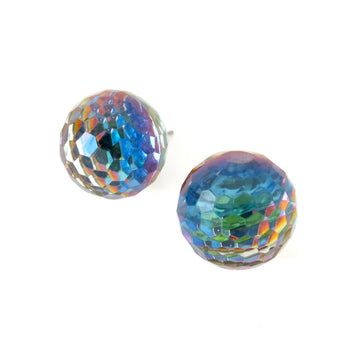 Refraction Stud Earrings - Studs with large faceted acrylic orbs that reflect a multitude of colours depending on the angle that the light hits them.