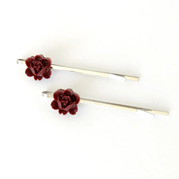 Floral hair pins in the deepest wine colour