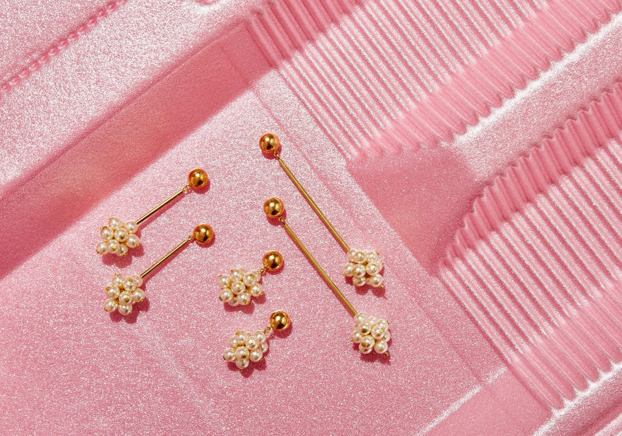 Sanibel Belle Stud Earrings in three lengths/variations by MoonRox Jewellery & Accessories feature clusters of glass pearl beads.