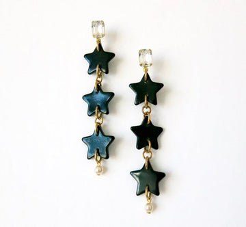 Shooting Star Stud Earrings by MoonRox Jewellery & Accessories - Beautiful vintage Bakelite stars are linked together with a tiny glass pearl and hang below a crystal stud earring