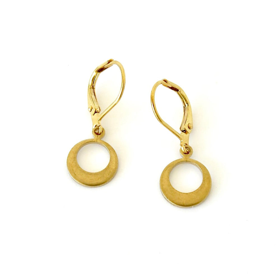 Sonic Earrings by MoonRox Simple are petite brass charm earrings with a circular shape.