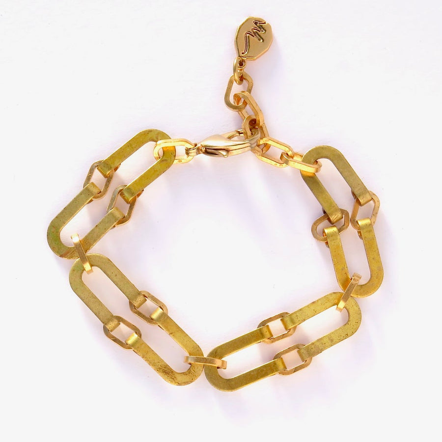 Splendour Bracelet is made from linked curvilinear vintage brass forms. Bracelet closes with easy to handle lobster clasp and can be adjusted to your size.