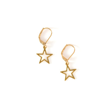Stars Earrings by MoonRox are brass charm earrings with open linear star shapes.