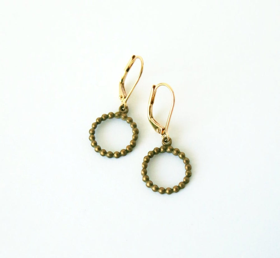 Stippled Loop Earrings by MoonRox - dotted circular charms with lever back ear wires.