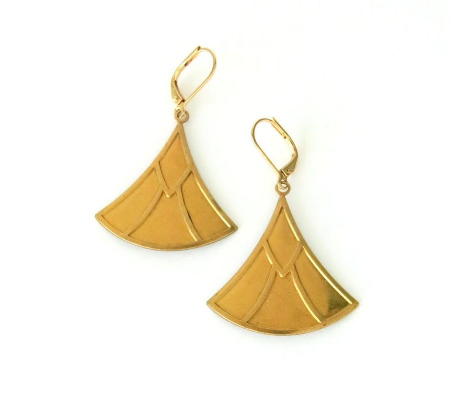 Strobe Earrings with three sided brass charms that swell at the base.