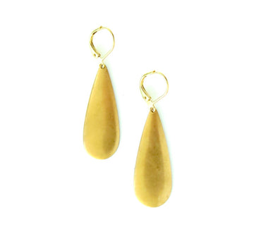 MoonRox Surge Earrings are large drop shaped brass charm dangly earrings with lever back ear wires. 