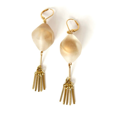 Tempest Earrings by MoonRox Jewellery & Accessories - Frosted vintage beads with a warm golden swirl inside are hand wired to brass fringe details.
