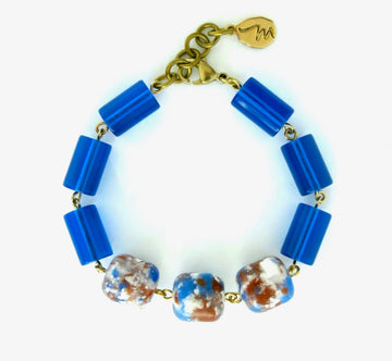 Terrazzo Bracelet by MoonRox - Speckled vintage acrylic beads that are reminiscent of terrazzo flooring are hand wired to translucent cobalt blue beads.