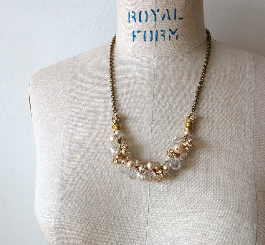 Twinkle Glimmer Necklace by MoonRox Jewellery & Accessories - elegant necklace with clustered pearls, crystal beads at centre.