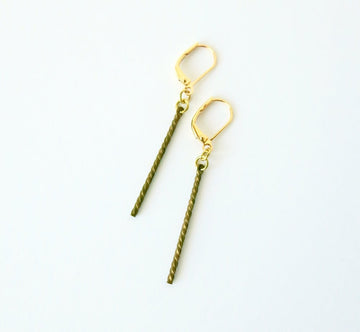 MoonRox Twist Earrings - A thin brass rod with twisted pattern on lever back ear wires.