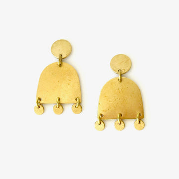 Venus Stud Earrings by MoonRox Jewellery & Accessories are made with curved brass forms with little brass discs shimmering at the base.