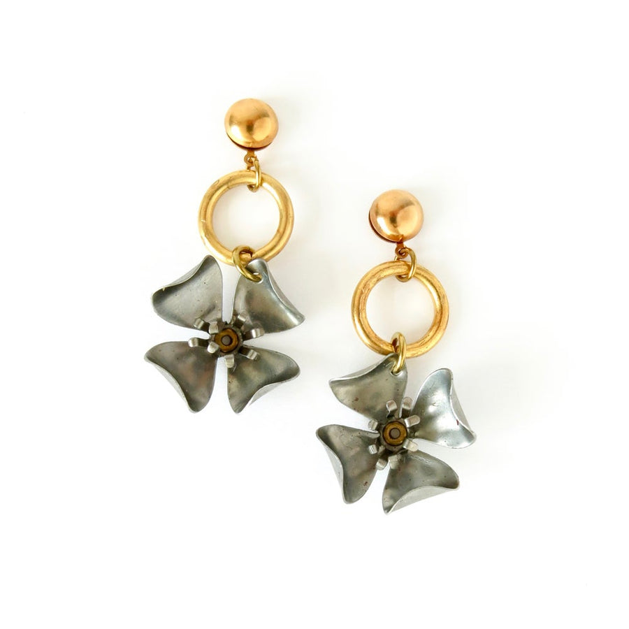 Wildflower Stud Earrings by MoonRox combine mixed metals and vintage floral components.