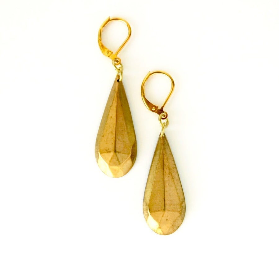 Briolette Earrings by MoonRox Jewellery & Accessories - faceted long drop shaped brass charm earring
