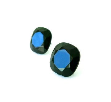 Cushion Cut Stud Earrings by MoonRox Jewellery & Accessories - large black faceted studs with surgical steel posts