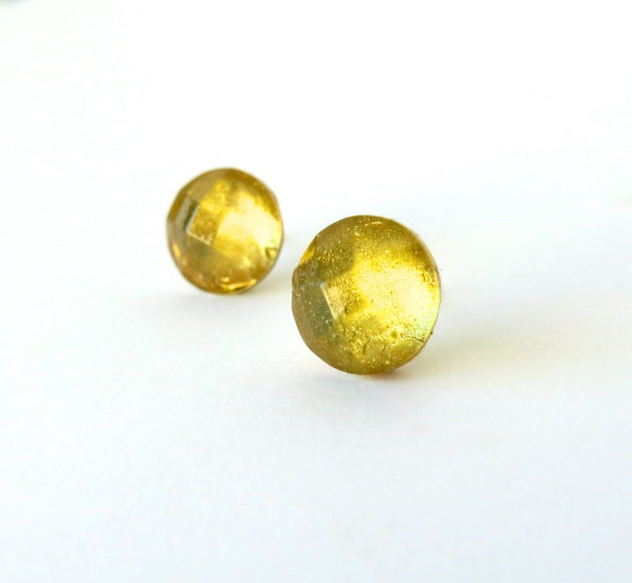 Golden Stud Earrings by MoonRox - Studs with round faceted cabochons with a golden glow.